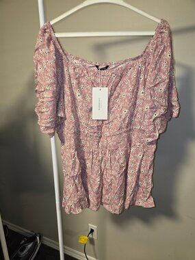 Bloomchic Floral Top Size 22 24 Summer Vacation Breathable Off the Shoulder
